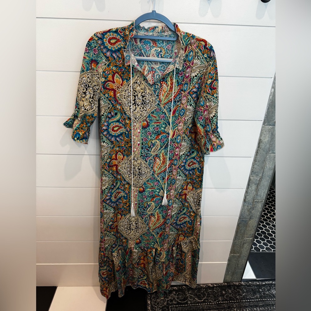 Bohemian Teal Paisley V-Neck Maxi Dress